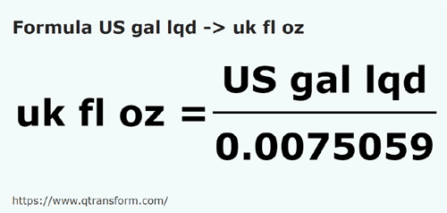 formule US gallon Vloeistoffen naar Imperiale vloeibare ounce - US gal lqd naar uk fl oz