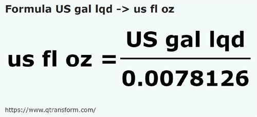 formule US gallon Vloeistoffen naar Amerikaanse vloeibare ounce - US gal lqd naar us fl oz