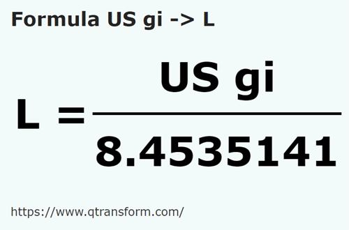 formula US gills kepada Liter - US gi kepada L
