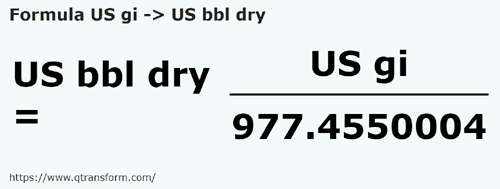 formula US gills to US Barrels (Dry) - US gi to US bbl dry