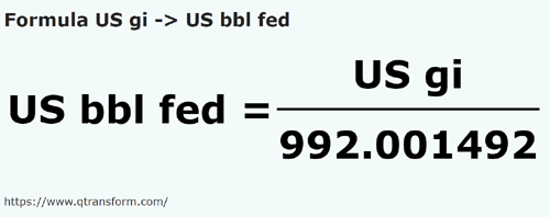 formula US gills to US Barrels (Federal) - US gi to US bbl fed