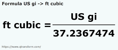 formule Amerikaanse gills naar Kubieke voet - US gi naar ft cubic