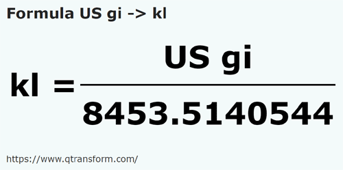 formula Gill amerykańska na Kilolitry - US gi na kl