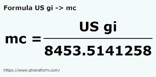 formula Gills estadounidense a Metros cúbicos - US gi a mc