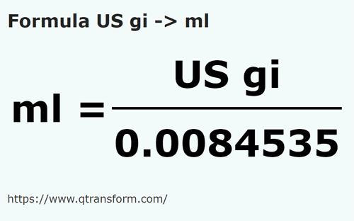 formule Amerikaanse gills naar Milliliter - US gi naar ml