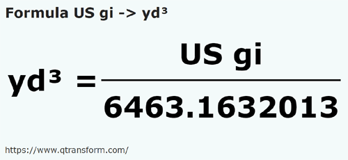 formula Gills estadounidense a Yardas cúbicas - US gi a yd³