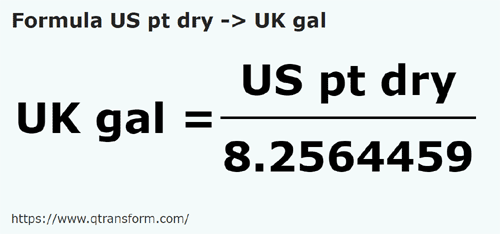 formula US pint (bahan kering) kepada Gelen British - US pt dry kepada UK gal