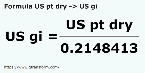 formule Amerikaanse vaste stoffen pint naar Amerikaanse gills - US pt dry naar US gi