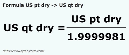 formula Пинты США (сыпучие тела) в Кварты США (сыпучие тела) - US pt dry в US qt dry