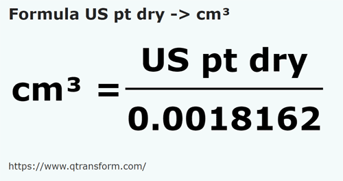 formula Pinto estadunidense seco em Centímetros cúbicos - US pt dry em cm³