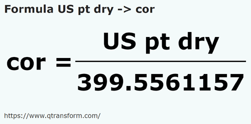formula US pint (bahan kering) kepada Kor - US pt dry kepada cor