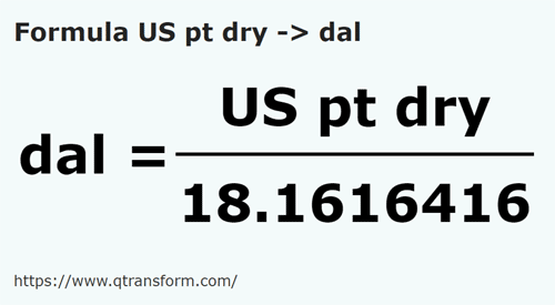 formula Amerykańska pinta sypkich na Dekalitr - US pt dry na dal