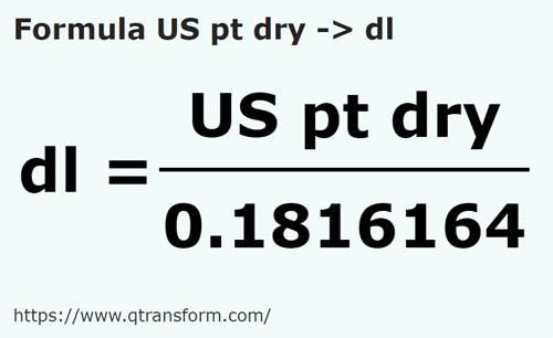 formula US pint (bahan kering) kepada Desiliter - US pt dry kepada dl