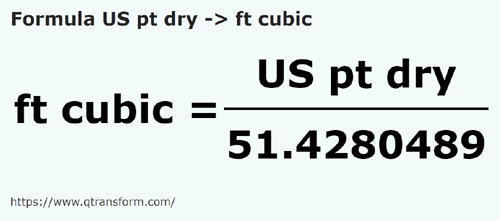 formula Пинты США (сыпучие тела) в кубический фут - US pt dry в ft cubic