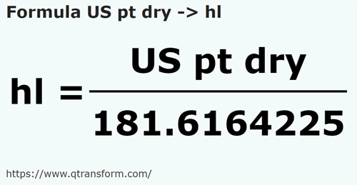 formula Pintas estadounidense áridos a Hectolitros - US pt dry a hl