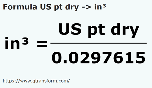 formula Amerykańska pinta sypkich na Cal sześcienny - US pt dry na in³