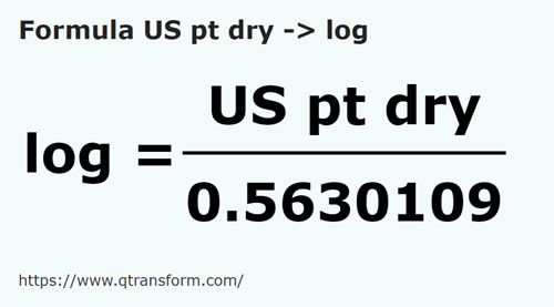 formule Amerikaanse vaste stoffen pint naar Log - US pt dry naar log