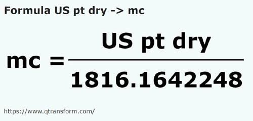 formula US pint (bahan kering) kepada Meter padu - US pt dry kepada mc