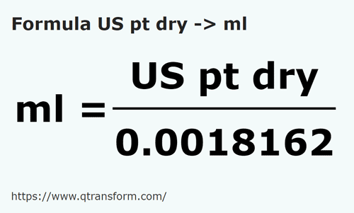 umrechnungsformel Amerikanische Pinten (trocken) in Milliliter - US pt dry in ml