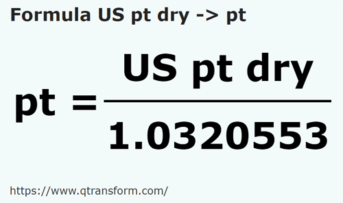 formula Пинты США (сыпучие тела) в Британская пинта - US pt dry в pt