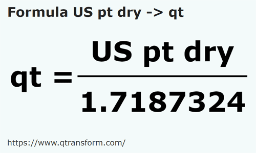 formule Amerikaanse vaste stoffen pint naar Amerikaanse quart vloeistoffen - US pt dry naar qt