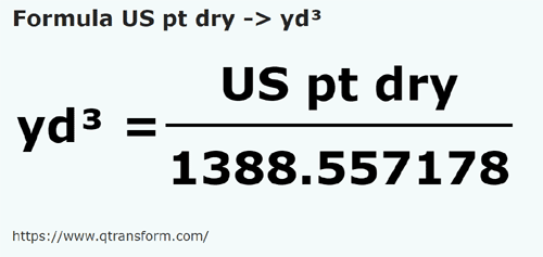 formula Pinte americane aride in Iarde cubi - US pt dry in yd³
