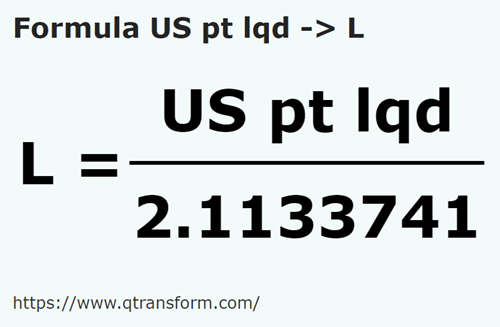 umrechnungsformel Amerikanische Pinten (flüssig) in Liter - US pt lqd in L