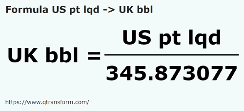umrechnungsformel Amerikanische Pinten (flüssig) in Britische barrel - US pt lqd in UK bbl