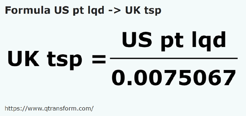 formule Amerikaanse vloeistoffen pinten naar Imperiale theelepels - US pt lqd naar UK tsp