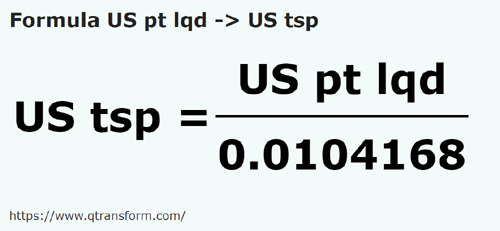 umrechnungsformel Amerikanische Pinten (flüssig) in Amerikanische Teelöffel - US pt lqd in US tsp