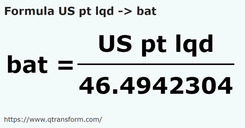 formula US pints to Baths - US pt lqd to bat