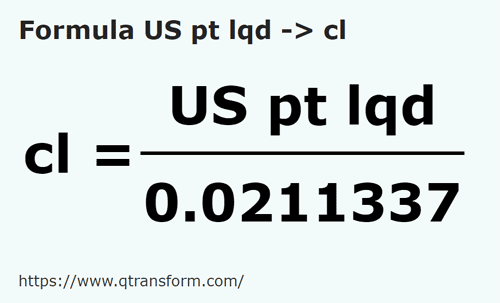 formule Amerikaanse vloeistoffen pinten naar Centiliter - US pt lqd naar cl