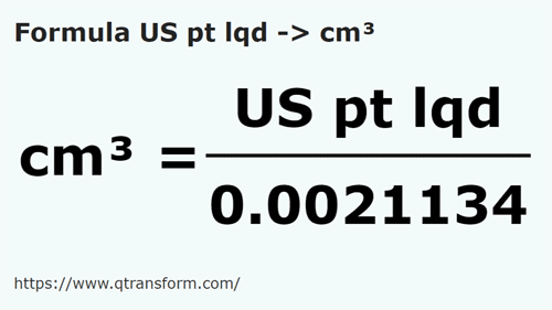 formula Pinte americane in Centimetri cubi - US pt lqd in cm³