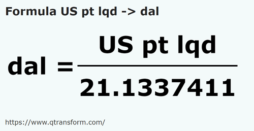 formule Pinte americaine en Décalitres - US pt lqd en dal