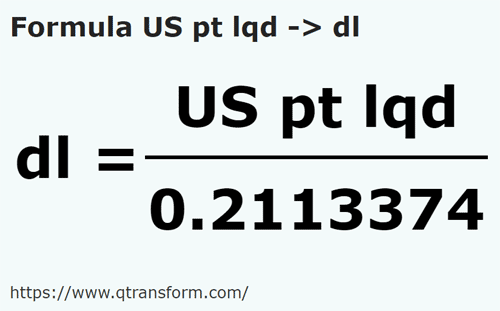 formule Amerikaanse vloeistoffen pinten naar Deciliter - US pt lqd naar dl