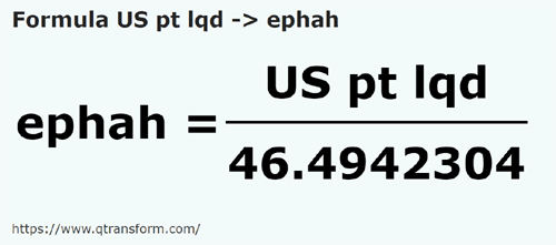 formule Pinte americaine en Ephas - US pt lqd en ephah
