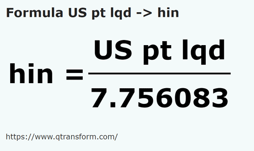 formule Amerikaanse vloeistoffen pinten naar Hin - US pt lqd naar hin