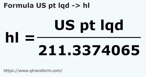 formula Pintas estadounidense líquidos a Hectolitros - US pt lqd a hl