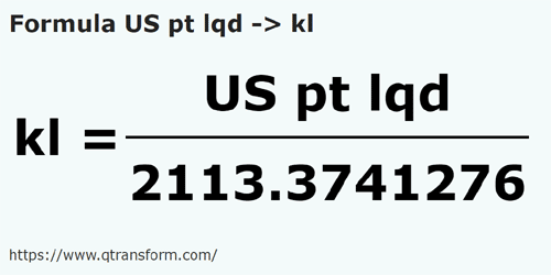 vzorec Pinta (kapalná) na Kilolitrů - US pt lqd na kl