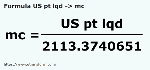 formule Amerikaanse vloeistoffen pinten naar Kubieke meter - US pt lqd naar mc