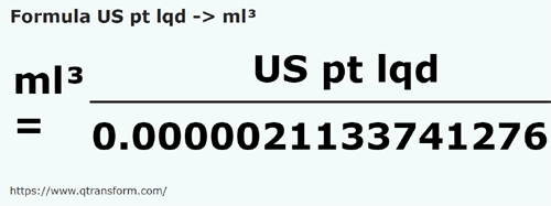 formula Pintas estadounidense líquidos a Mililitros cúbicos - US pt lqd a ml³