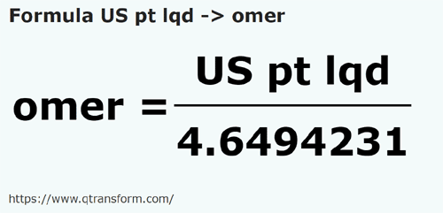 umrechnungsformel Amerikanische Pinten (flüssig) in Gomer - US pt lqd in omer