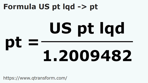 umrechnungsformel Amerikanische Pinten (flüssig) in Britische Pinten - US pt lqd in pt