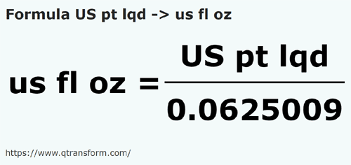 formula US pints to US fluid ounces - US pt lqd to us fl oz