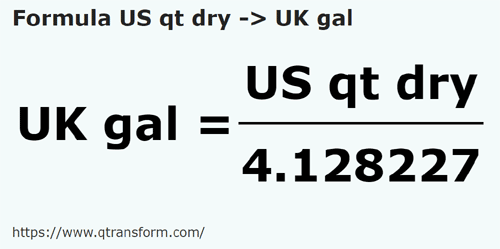 formula Quartos estadunidense seco em Galãos imperial - US qt dry em UK gal