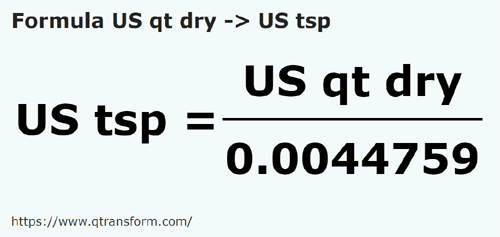 formula Quartos estadunidense seco em Colheres de chá americanas - US qt dry em US tsp