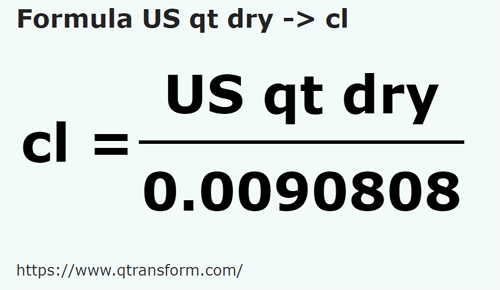 formula Sferturi de galon SUA (material uscat) in Centilitri - US qt dry in cl