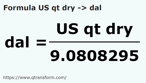 formula Cuartos estadounidense seco a Decalitros - US qt dry a dal