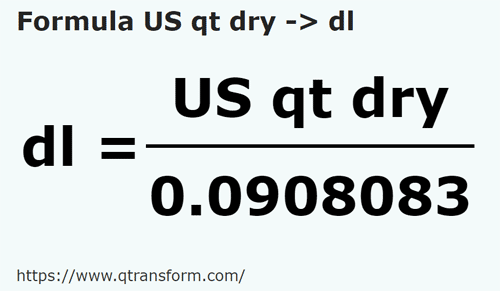 formula Quartos estadunidense seco em Decilitros - US qt dry em dl