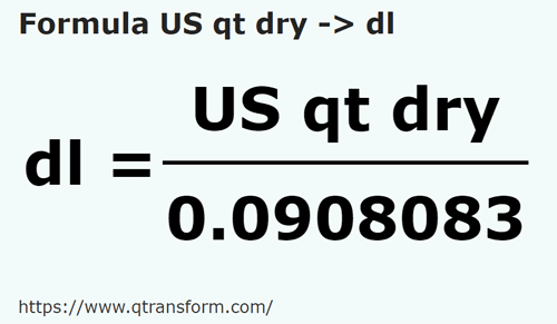 umrechnungsformel Amerikanische Quarte (trocken) in Deziliter - US qt dry in dl